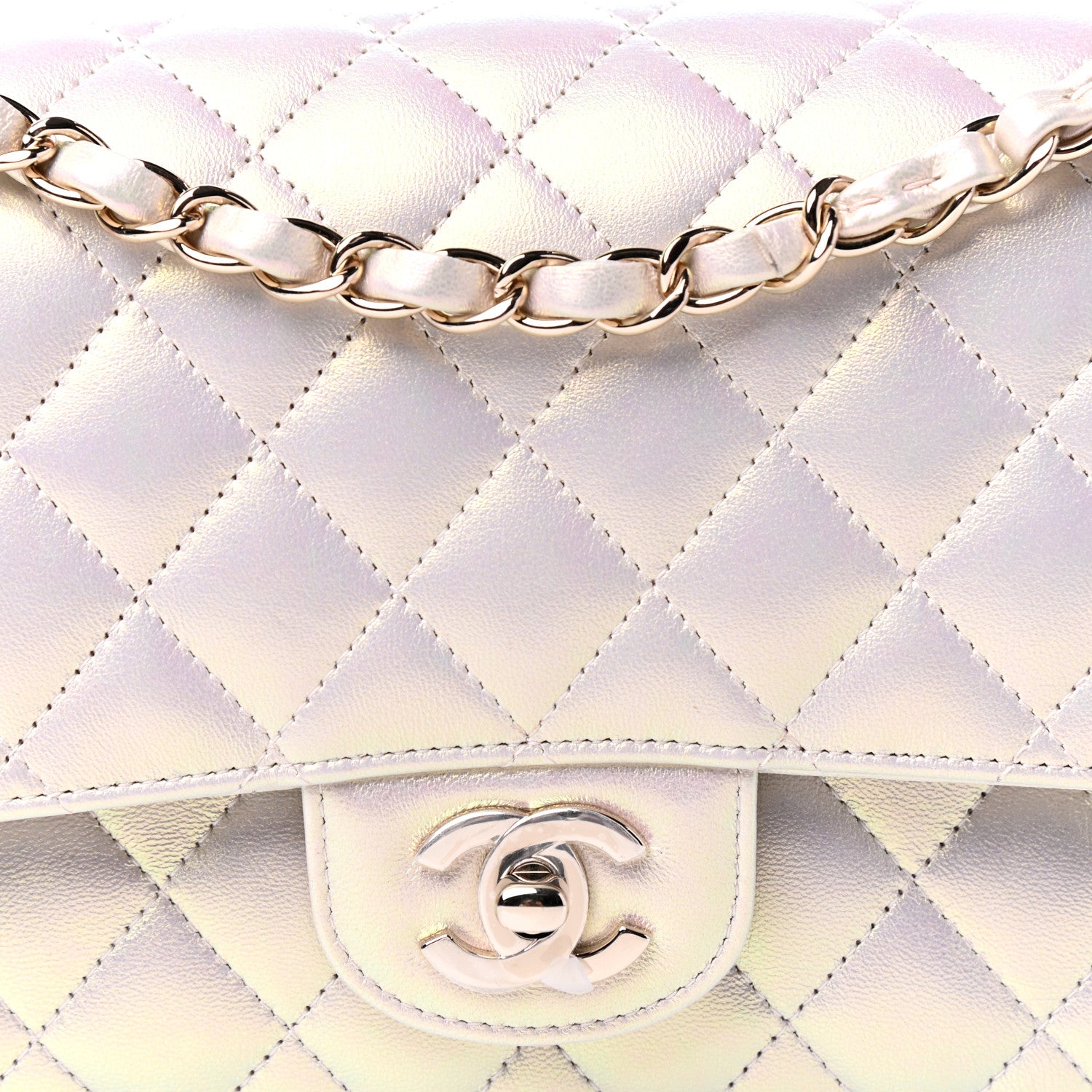 Chanel Iridescent Lambskin Quilted Medium Double Flap Ivory 10 of 13