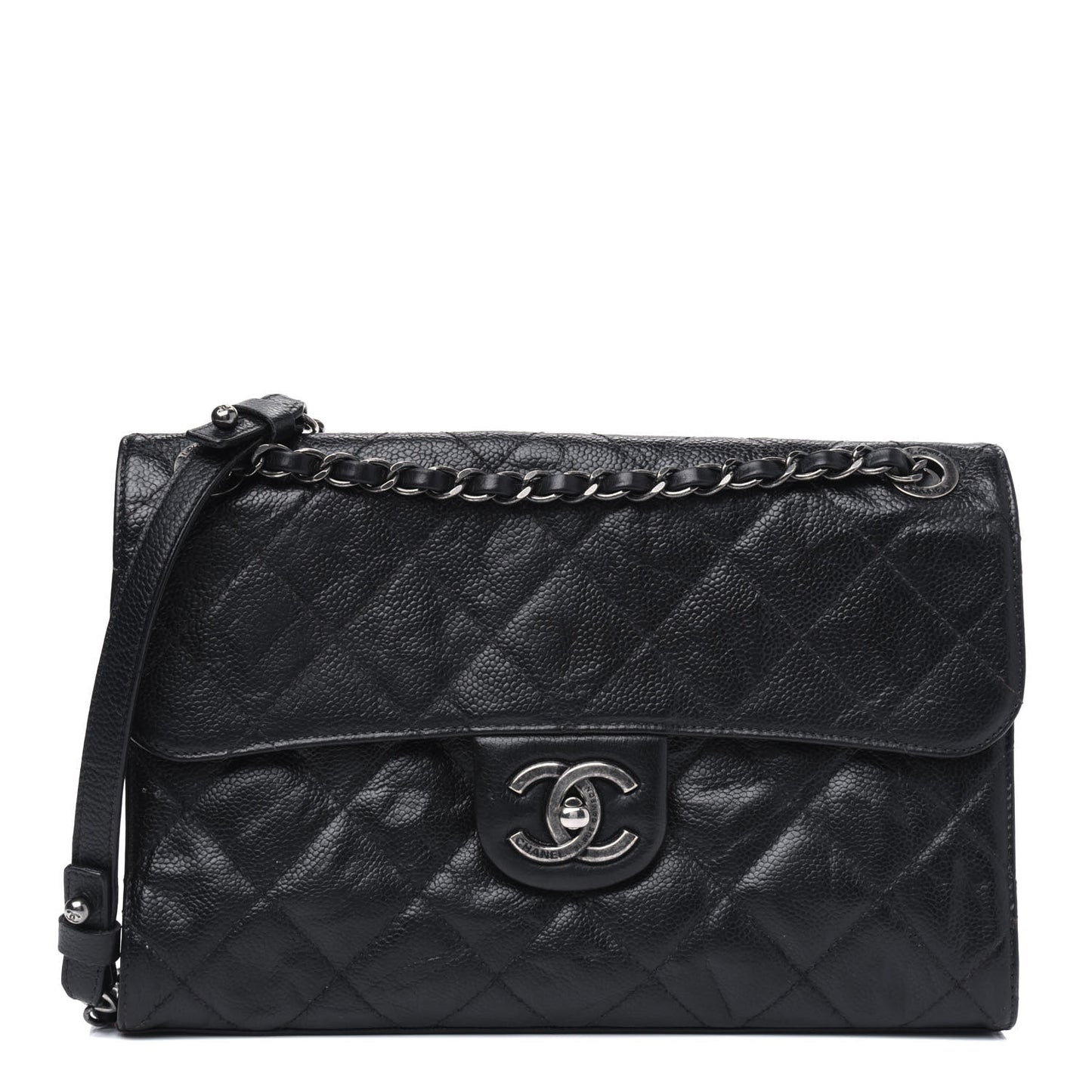 Crumpled Grained Calfskin Medium CC Crave Flap Black