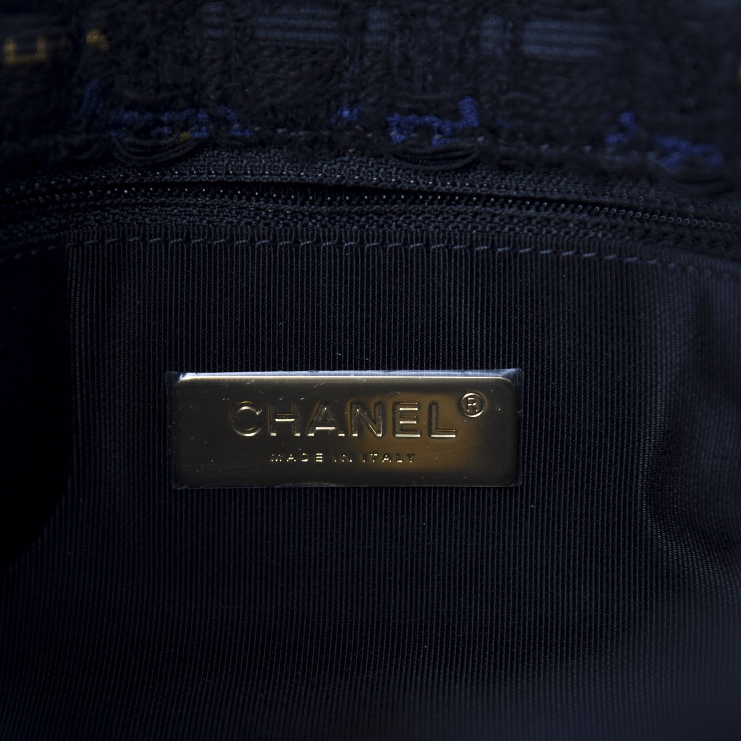 Chanel Tweed Quilted Large 19 Flap Black Navy Gold 8 of 11