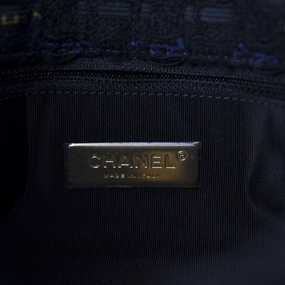 Chanel Tweed Quilted Large 19 Flap Black Navy Gold 8 of 11