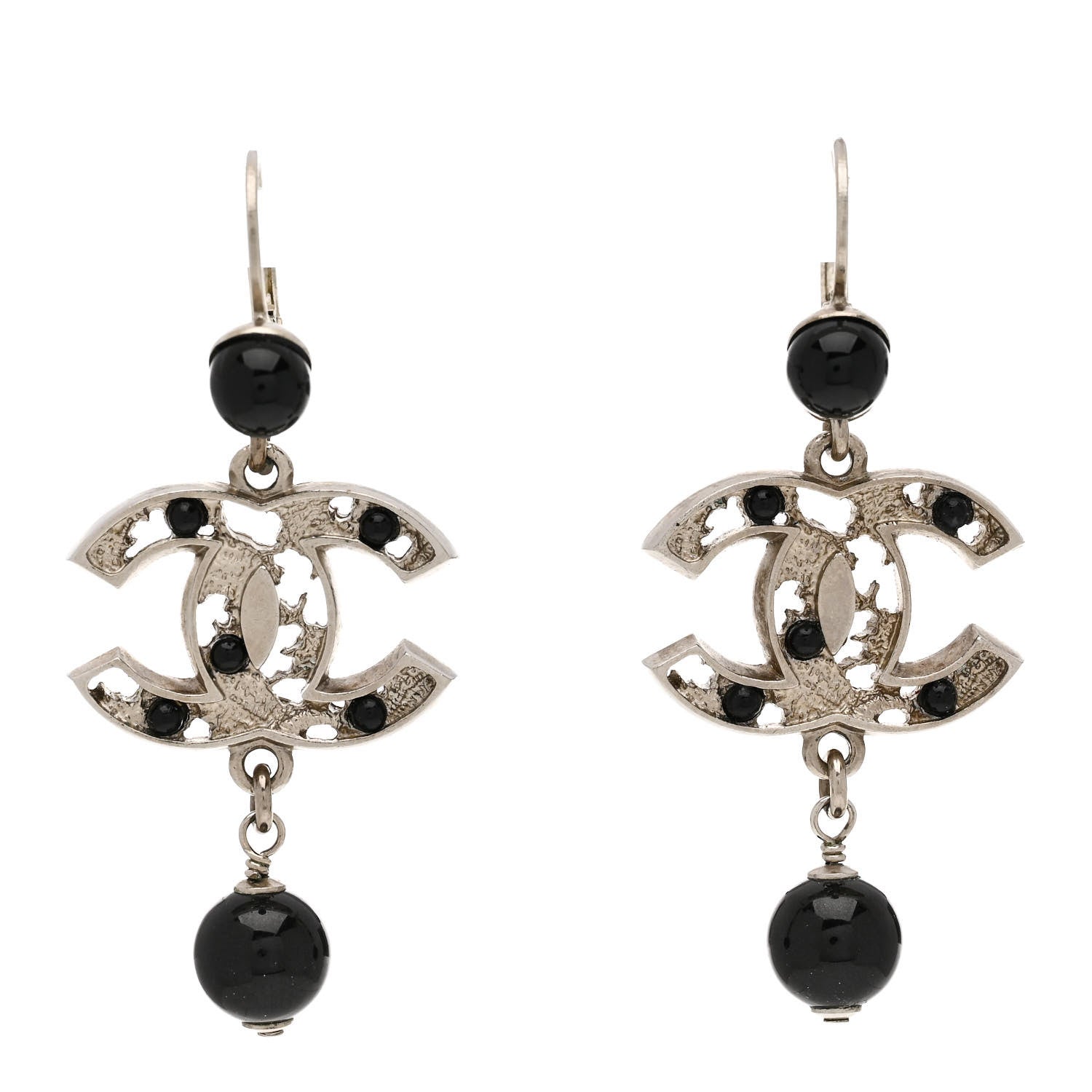 Chanel Ruthenium Bead CC Drop Earrings Black 1 of 4
