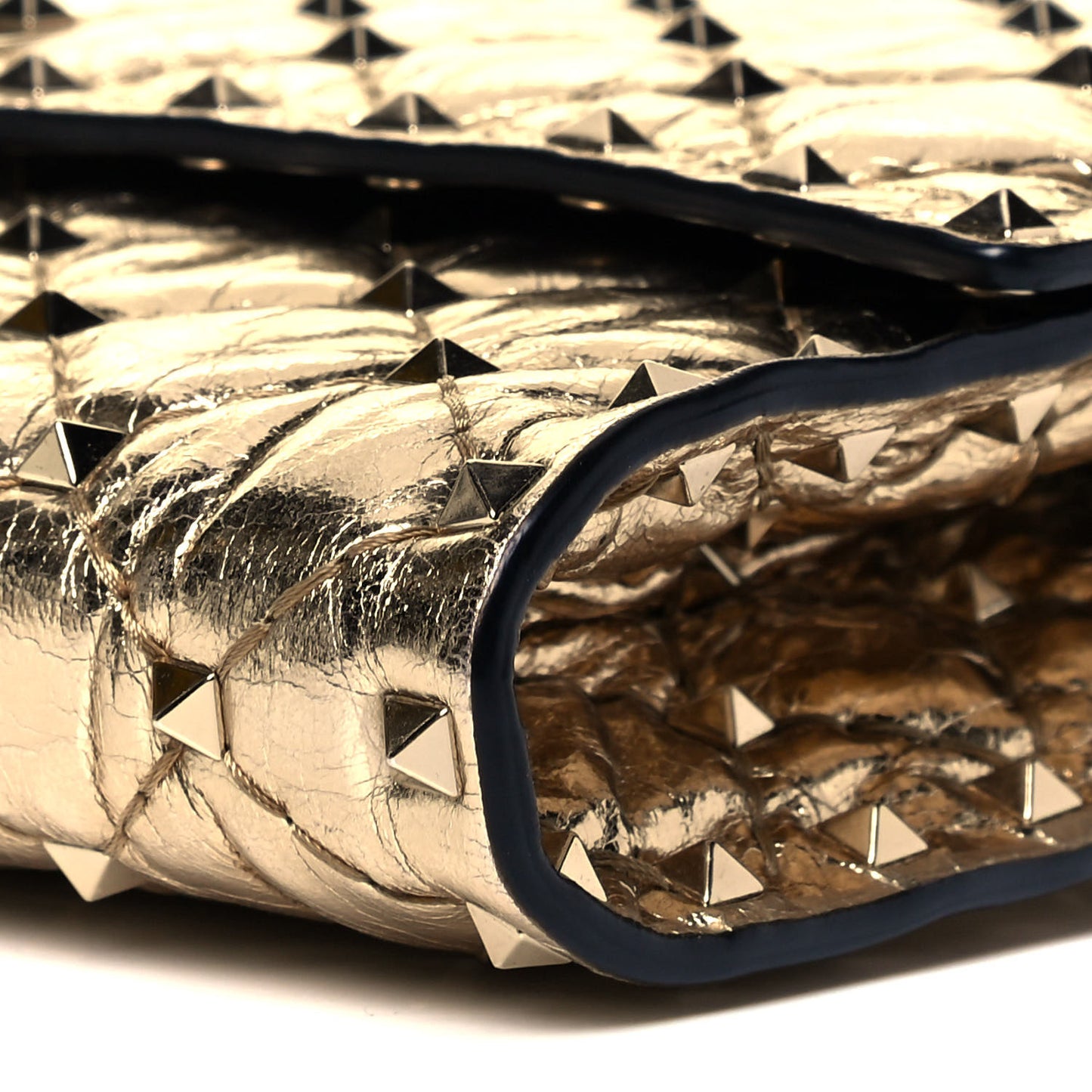 Metallic Wrinkled Lambskin Rockstud Spike Wallet on Chain Mekong