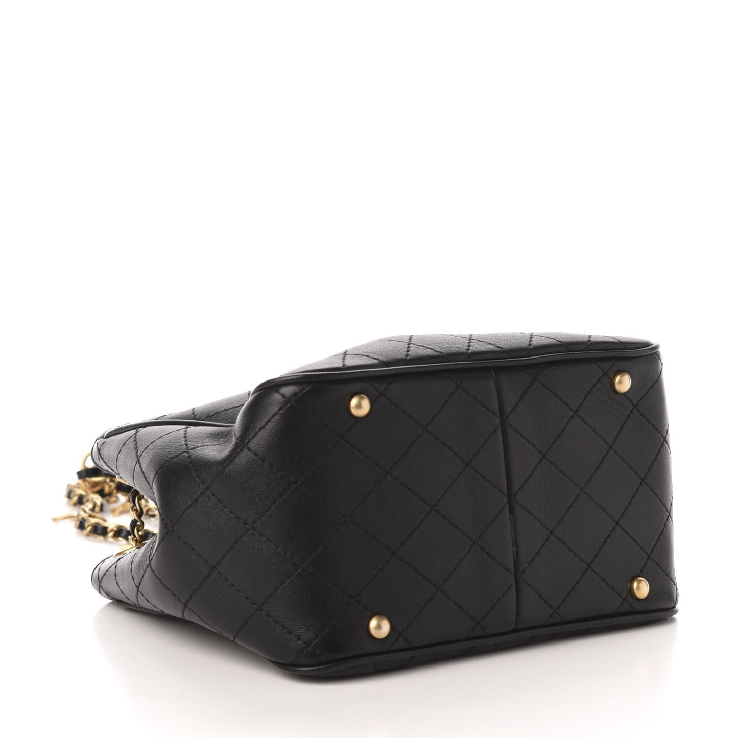 Calfskin Stitched Small Egyptian Amulet Drawstring Bag Black