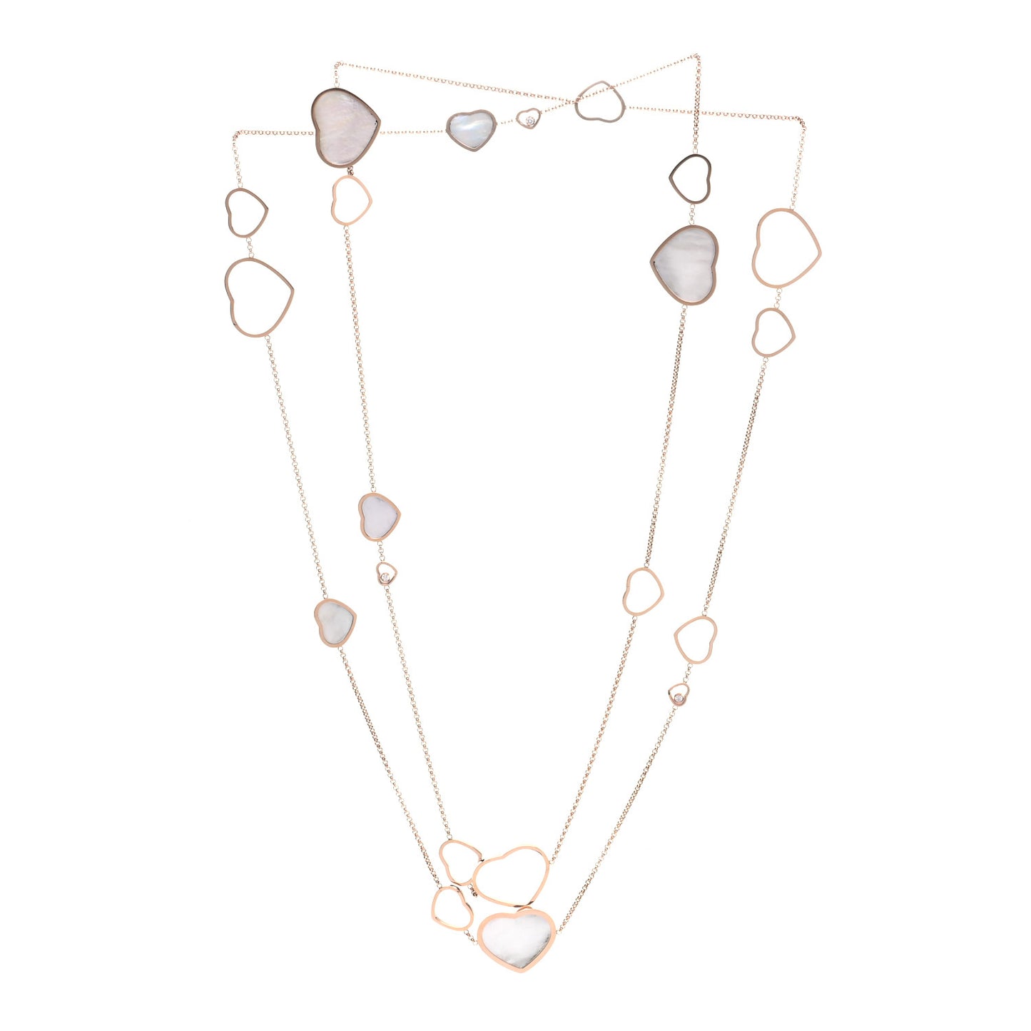 18K Rose Gold Diamond Mother of Pearl Happy Hearts Sautoir Necklace