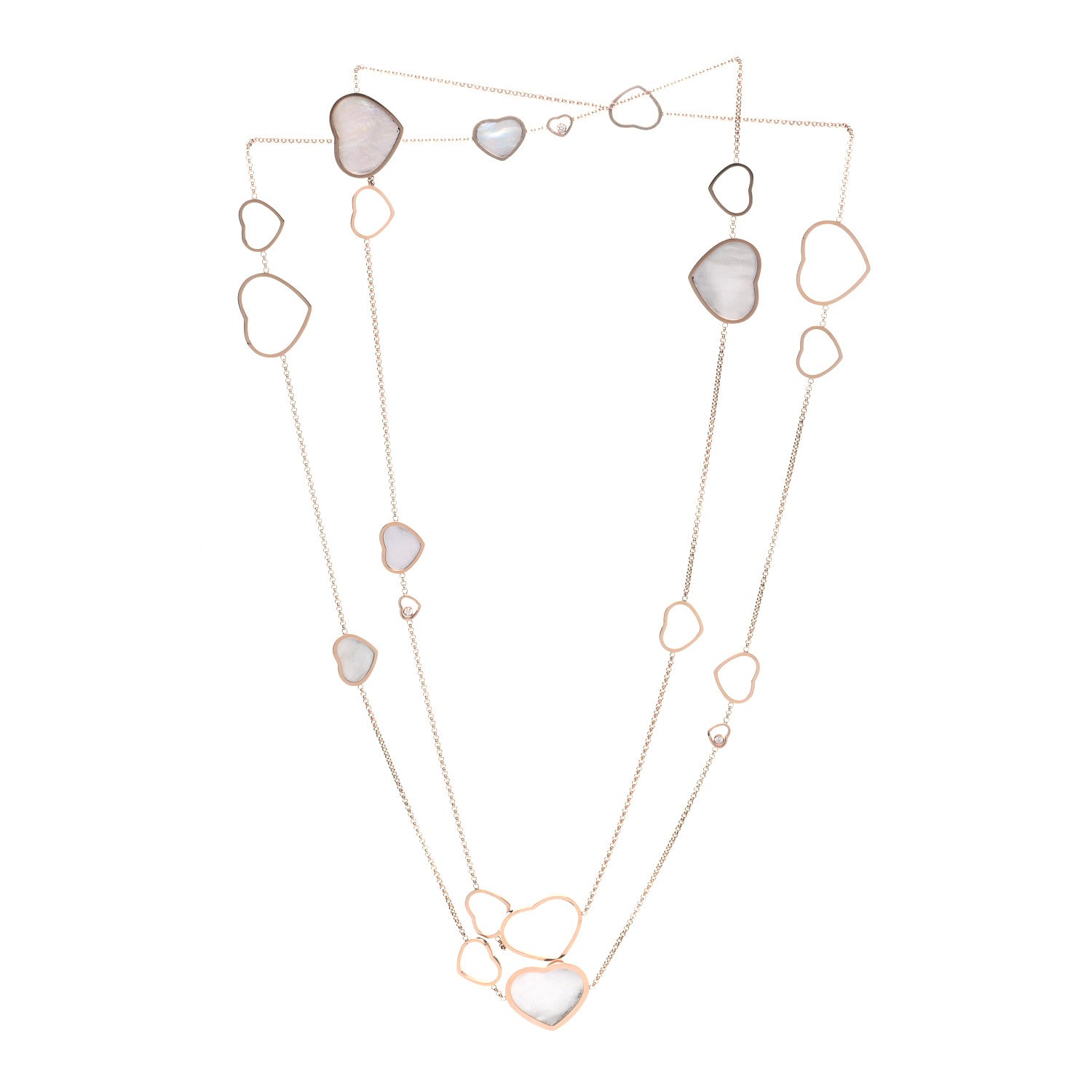 Chopard 18K Rose Gold Diamond Mother of Pearl Happy Hearts Sautoir Necklace 2 of 4
