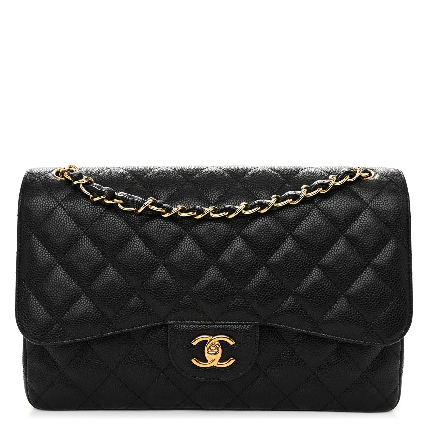 Caviar Quilted Jumbo Double Flap Black