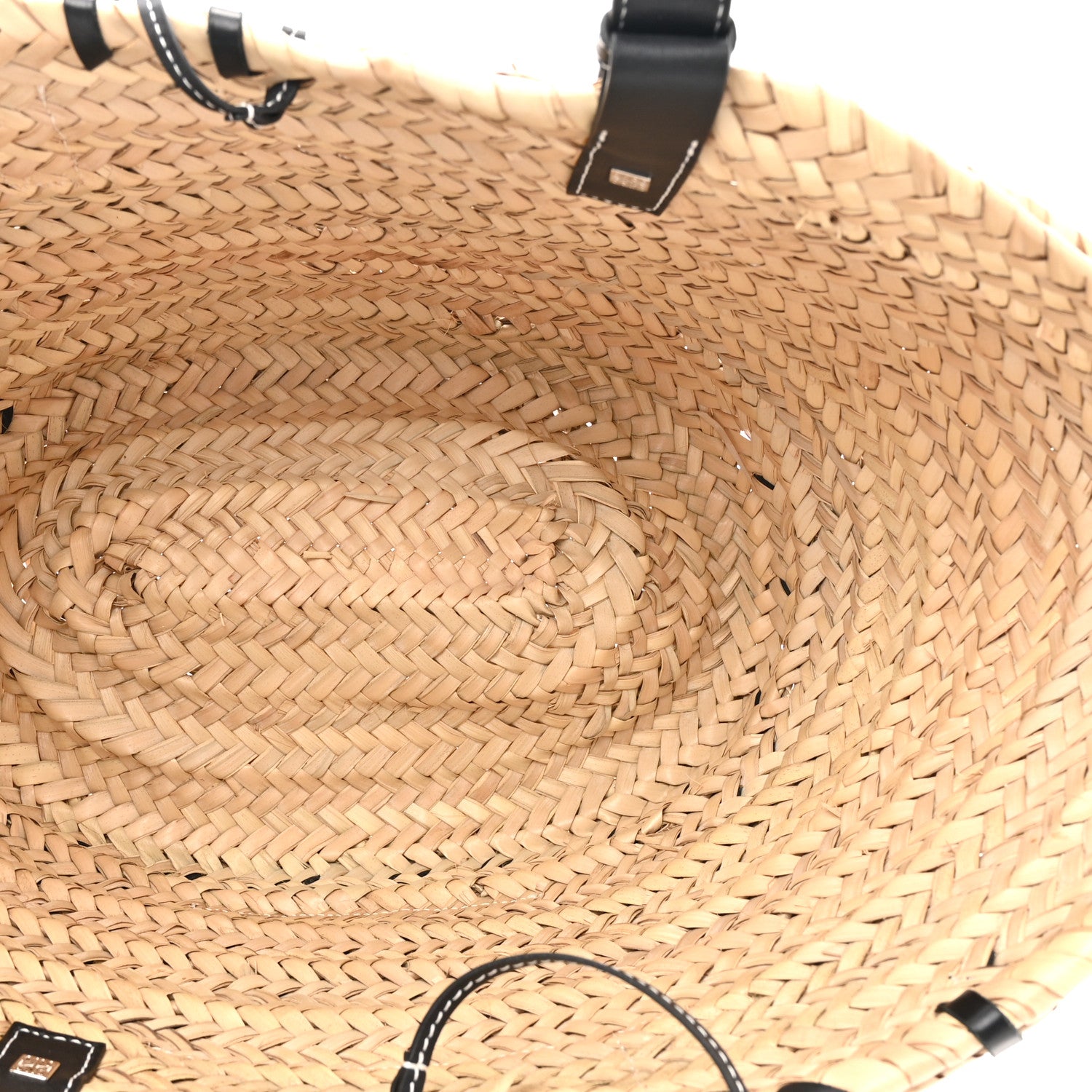 Loewe Raffia Calfskin Woven Basket Tote Bag Natural Black 5 of 13