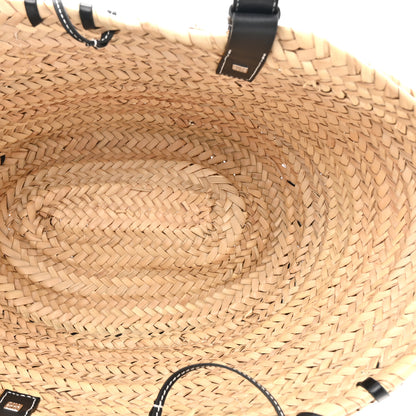 Loewe Raffia Calfskin Woven Basket Tote Bag Natural Black 5 of 13