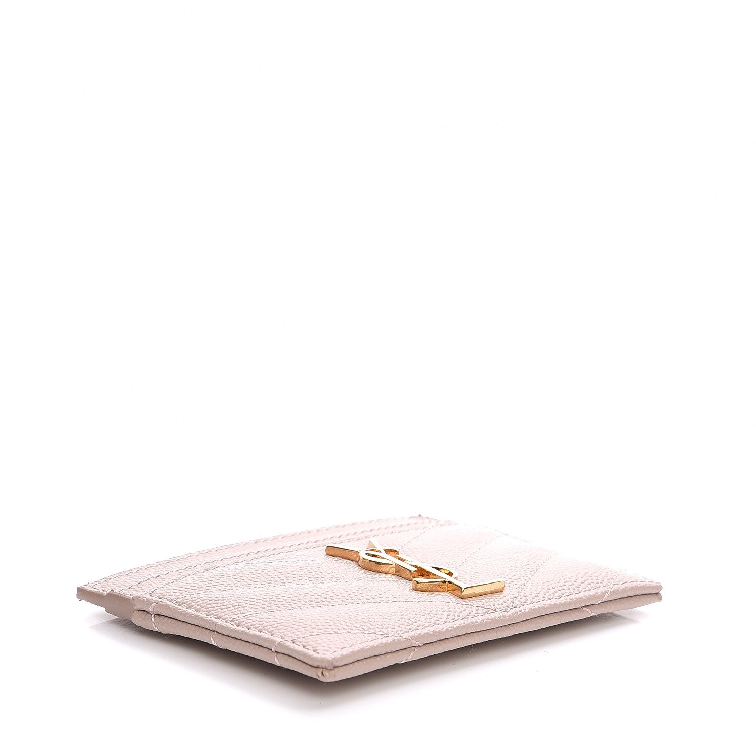 Saint Laurent Grain De Poudre Matelasse Chevron Monogram Credit Card Case Rose Antic 4 of 8