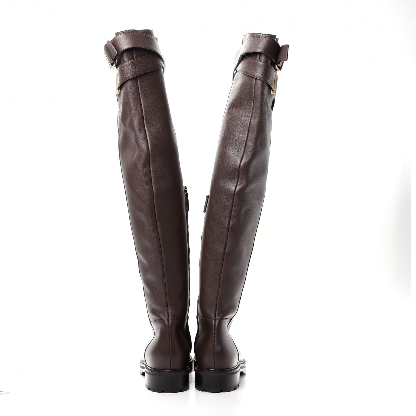 Calfskin Knee High Buckle Boots 40 Brown
