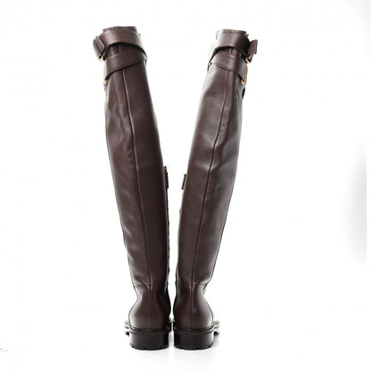 Valentino Garavani Calfskin Knee High Buckle Boots 40 Brown 7 of 13