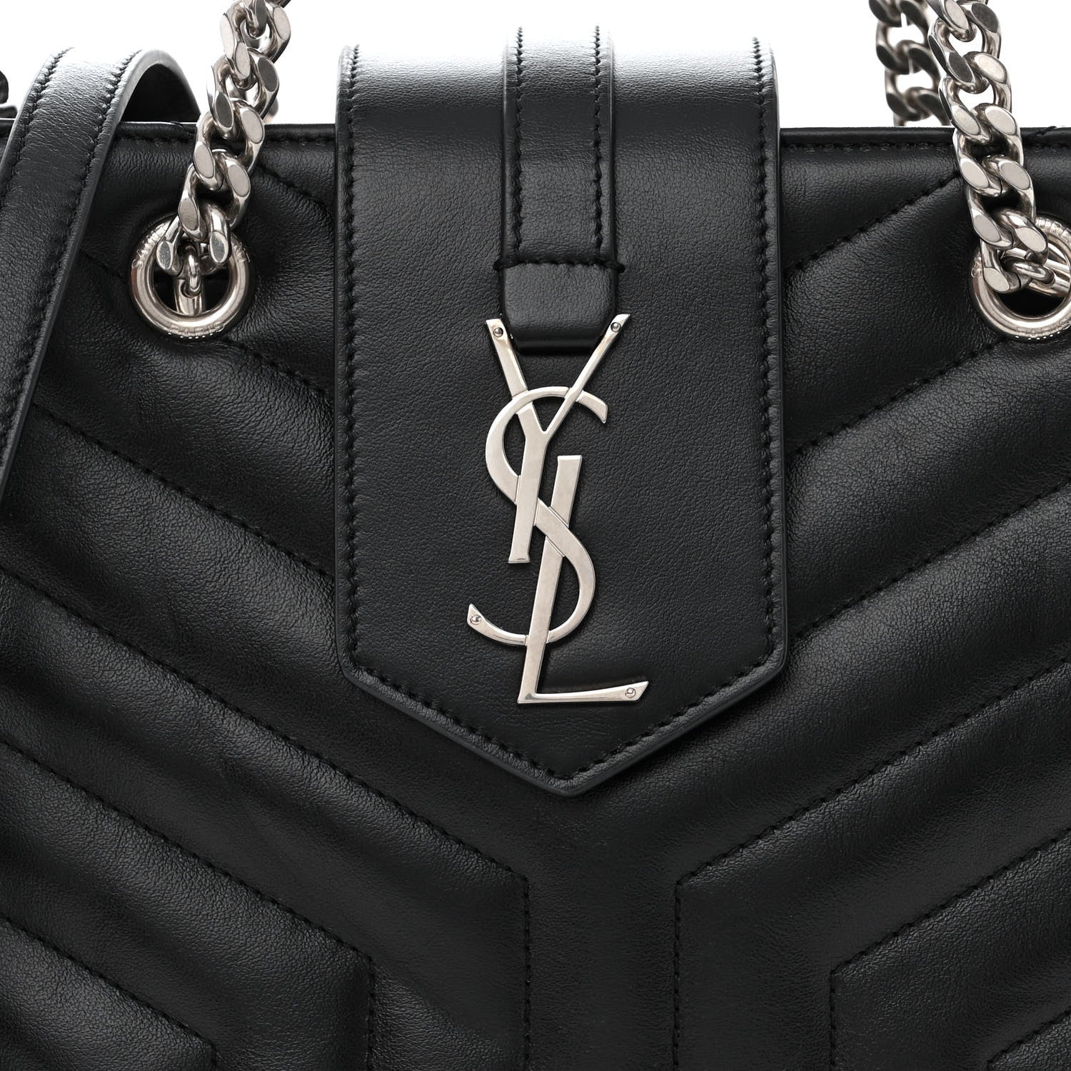 Saint Laurent Calfskin Y Quilted Monogram Small Loulou Shopper Black 9 of 11