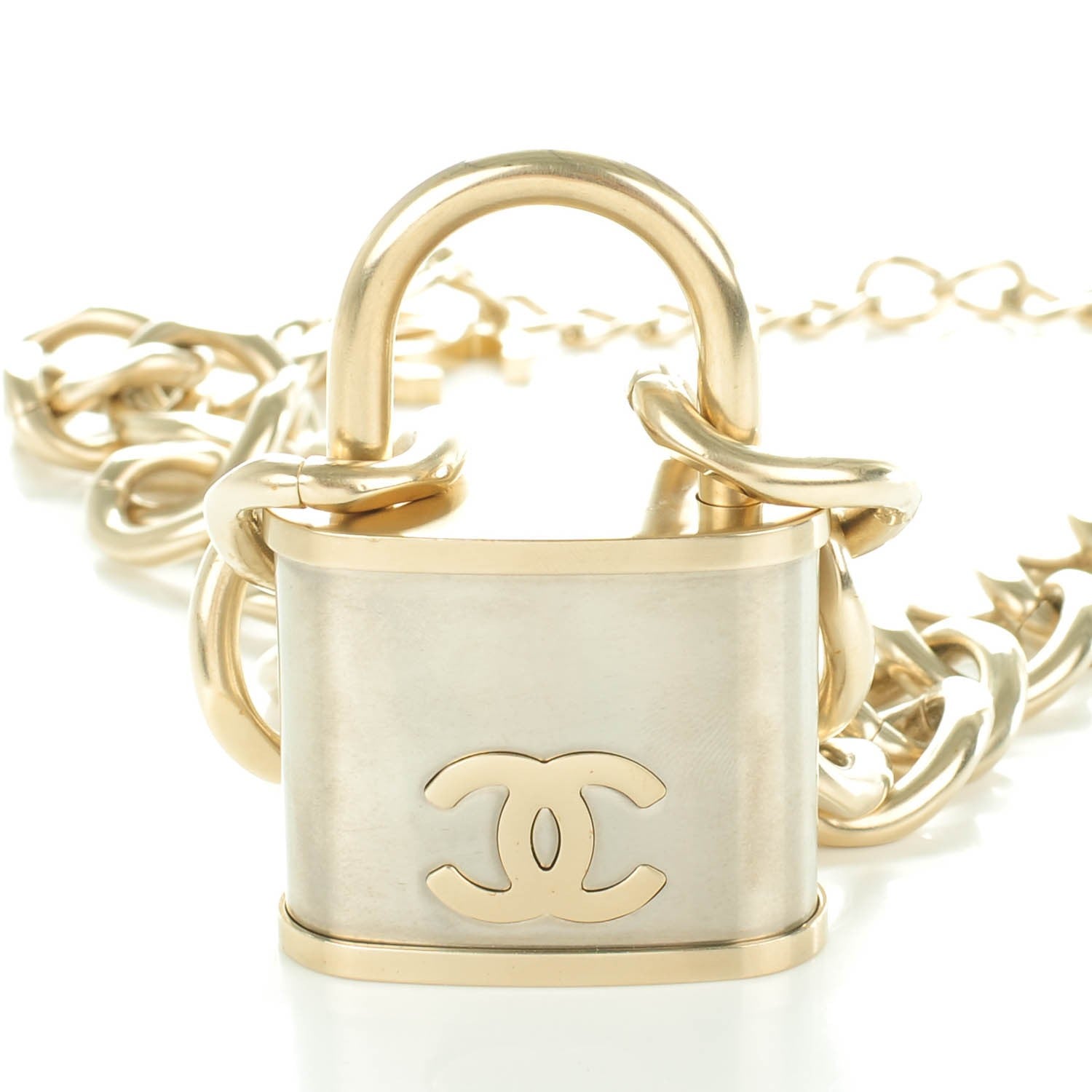 Chanel CC Oversized Padlock Necklace Gold Silver 3 of 6