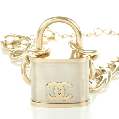 Chanel CC Oversized Padlock Necklace Gold Silver 3 of 6