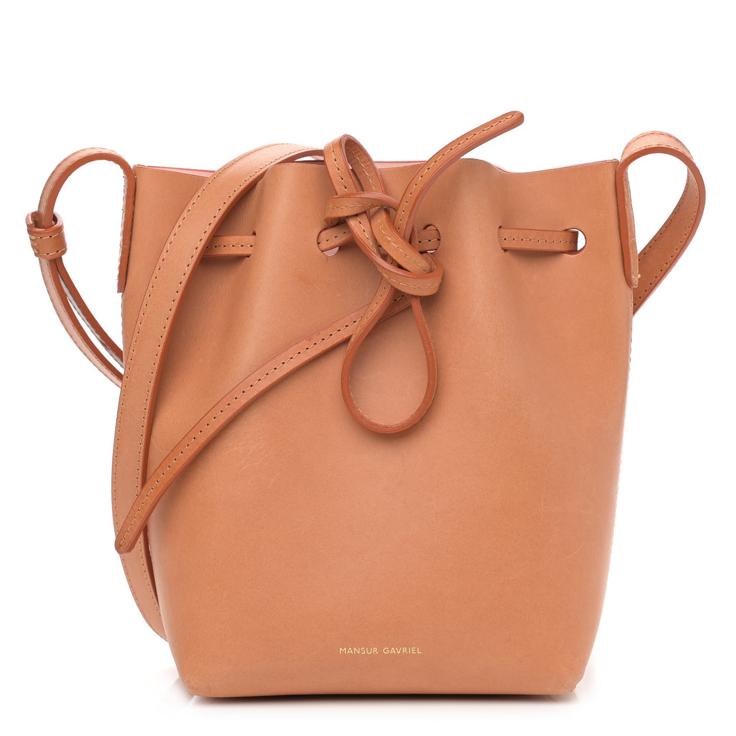Vegetable Tanned Calfskin Mini Bucket Bag Camello Rosa