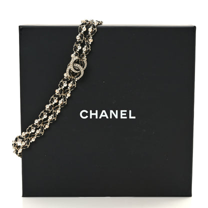 Chanel Pearl Lambskin CC Chain Twist Choker Necklace Gold Black 6 of 6