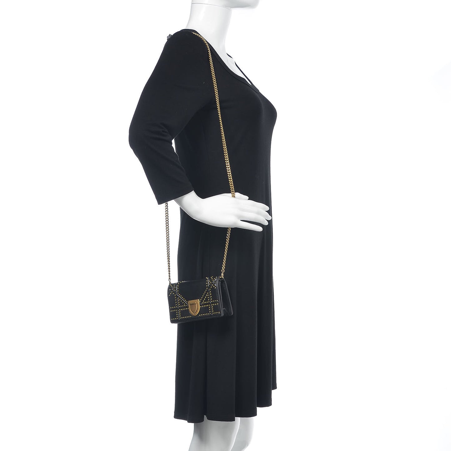 Lambskin Studded Micro Diorama Flap Bag Black