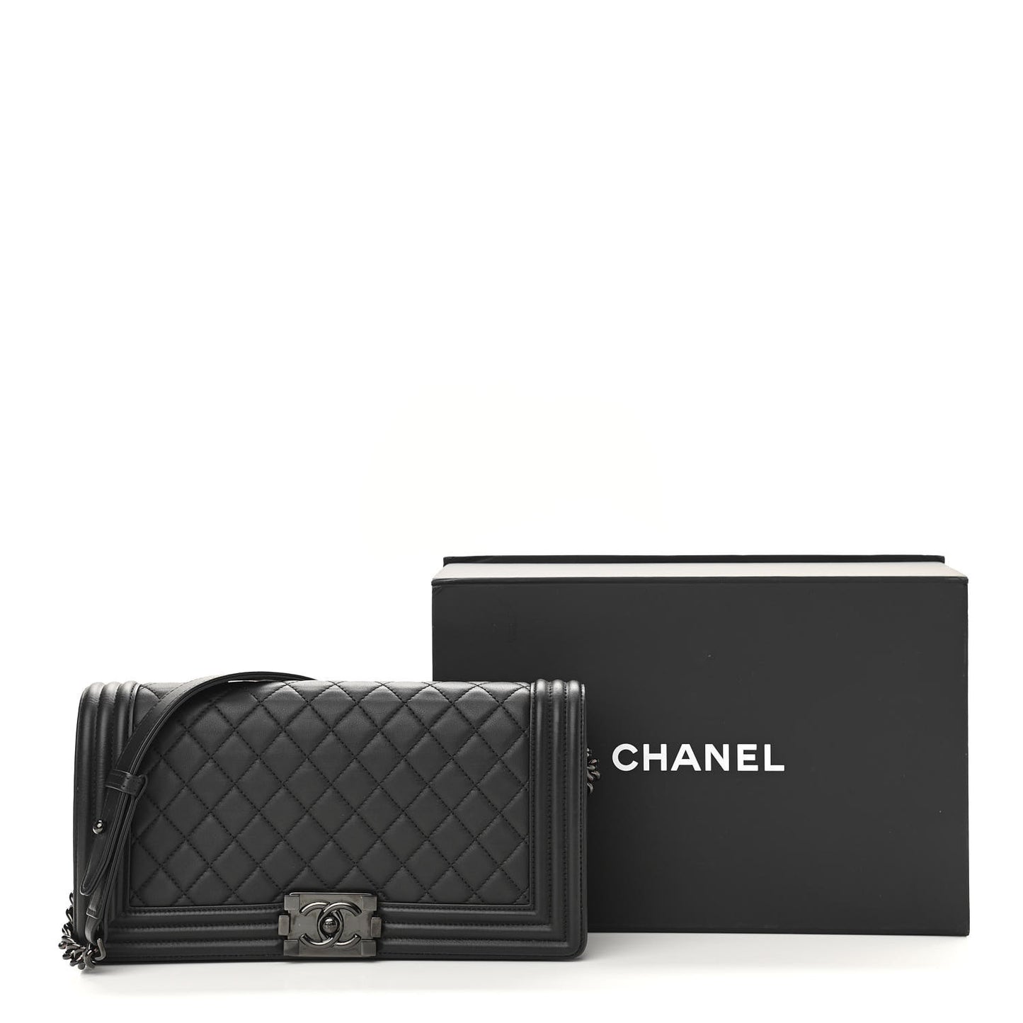 Calfskin Quilted Boy Clutch With Removable Chain So Black