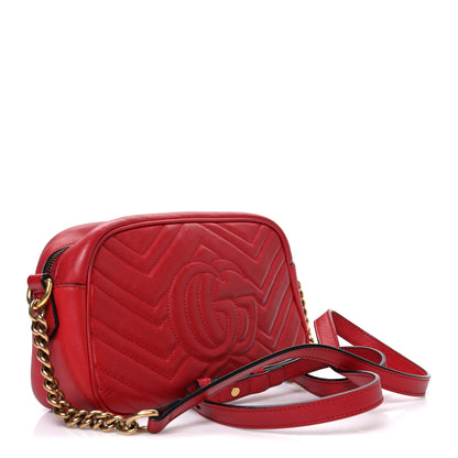 Gucci Calfskin Matelasse Small GG Marmont Chain Shoulder Bag Hibiscus Red 3 of 10