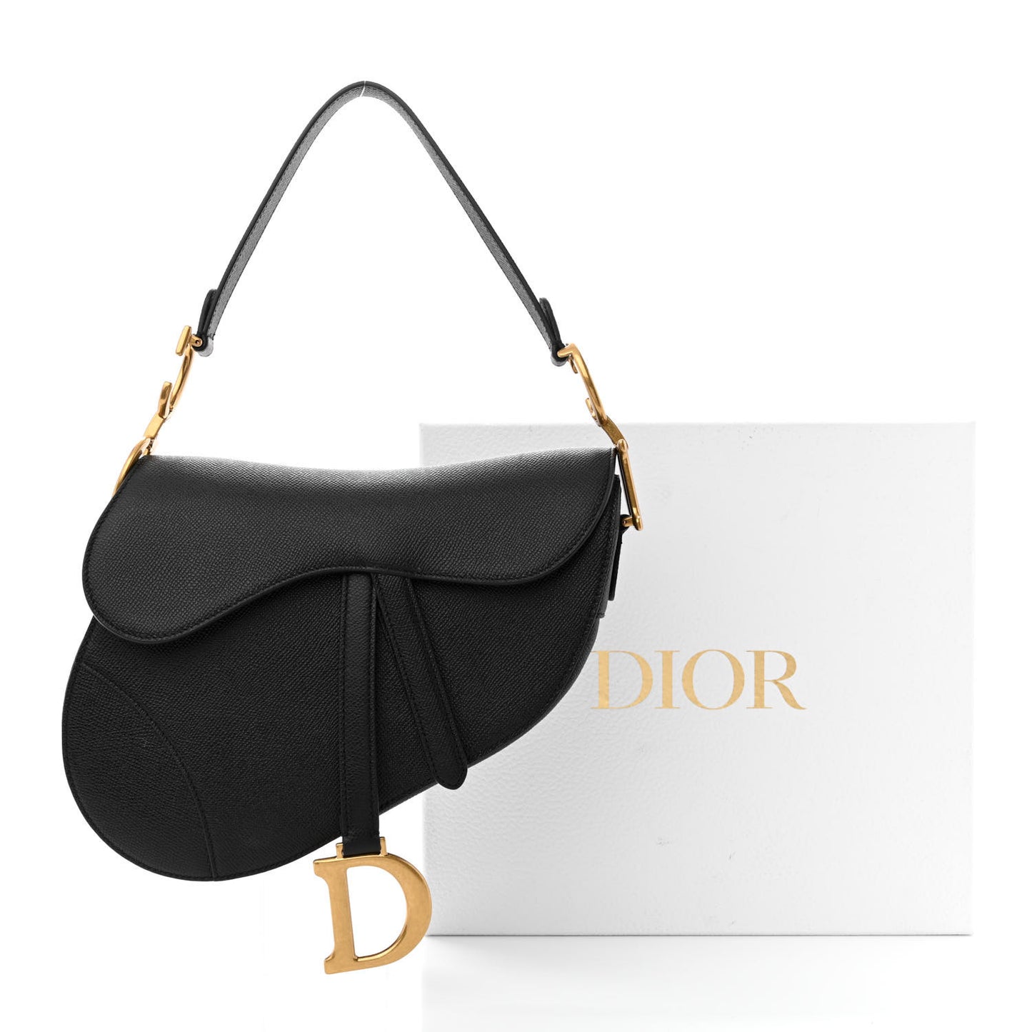 Grained Calfskin Saddle Bag Black