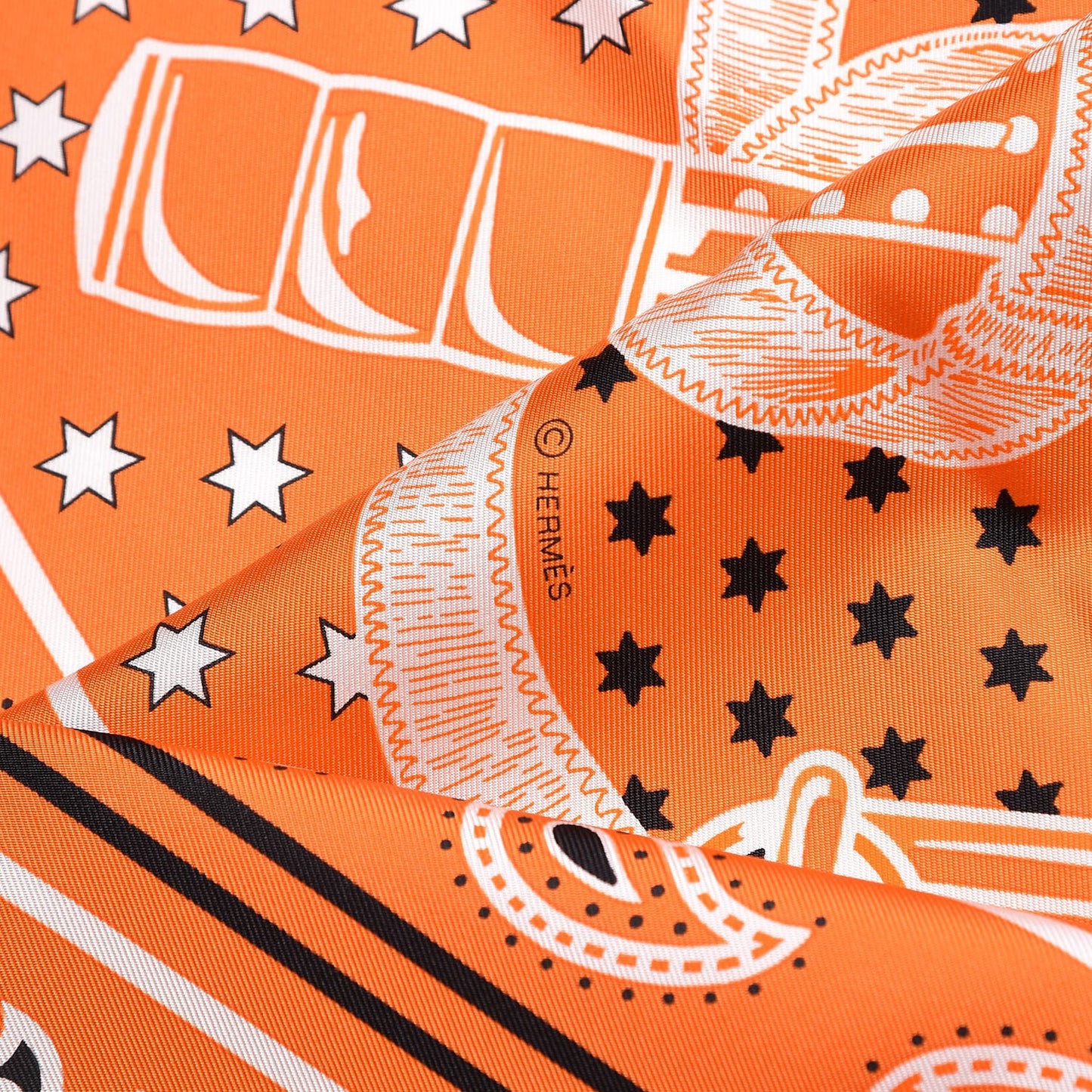 Silk Eperon D'Or Bandana Scarf 140 Orange Noir Blanc