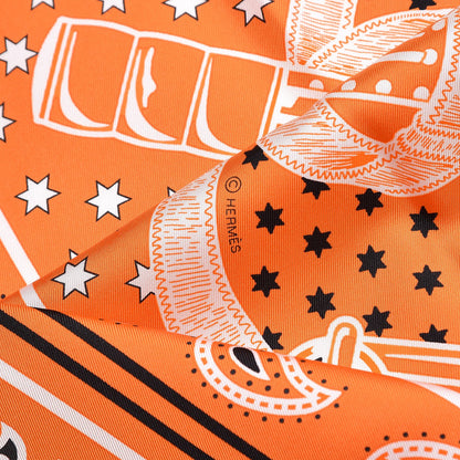 Hermes Silk Eperon D'Or Bandana Scarf 140 Orange Noir Blanc 5 of 7