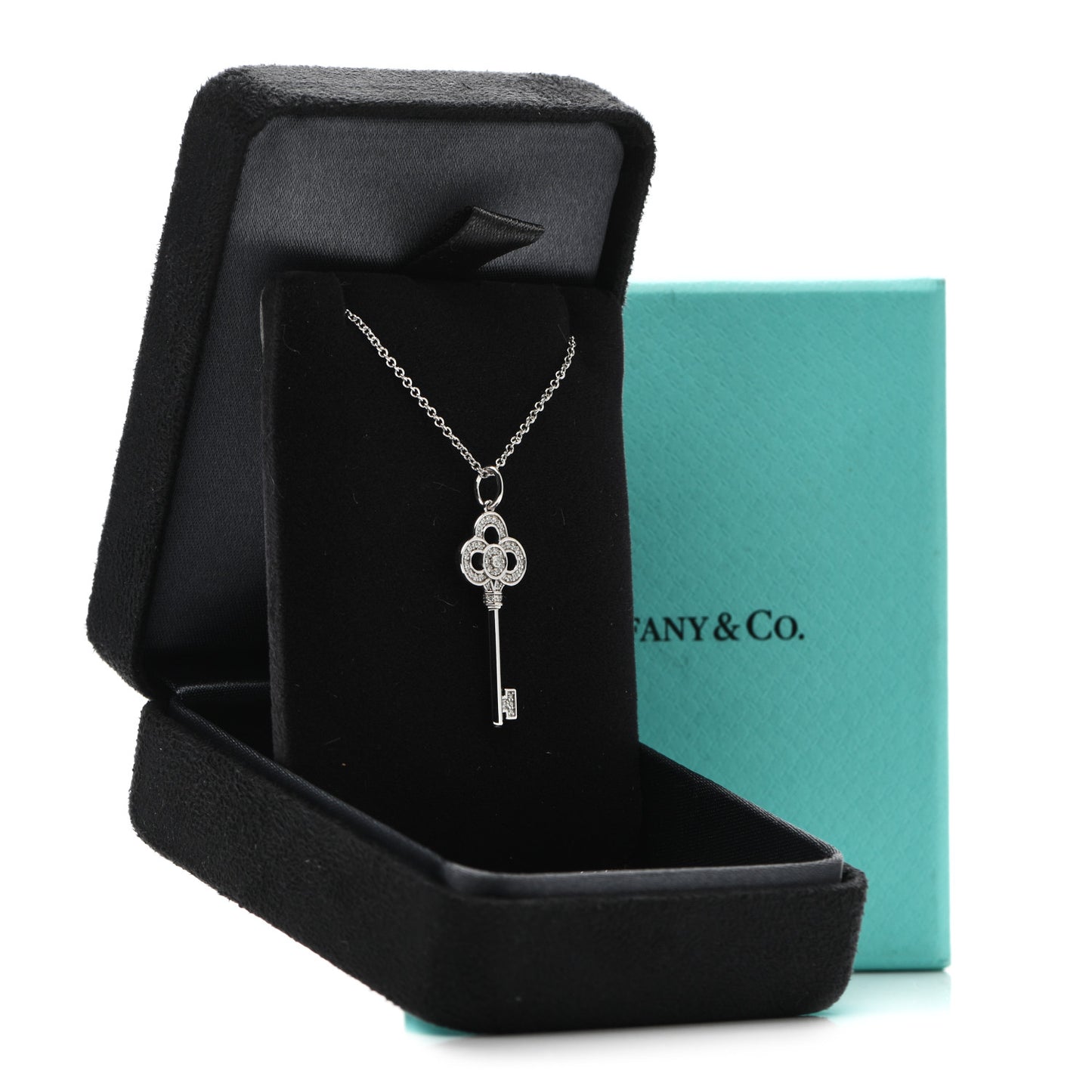 18K White Gold Diamond Mini Crown Key Pendant Necklace