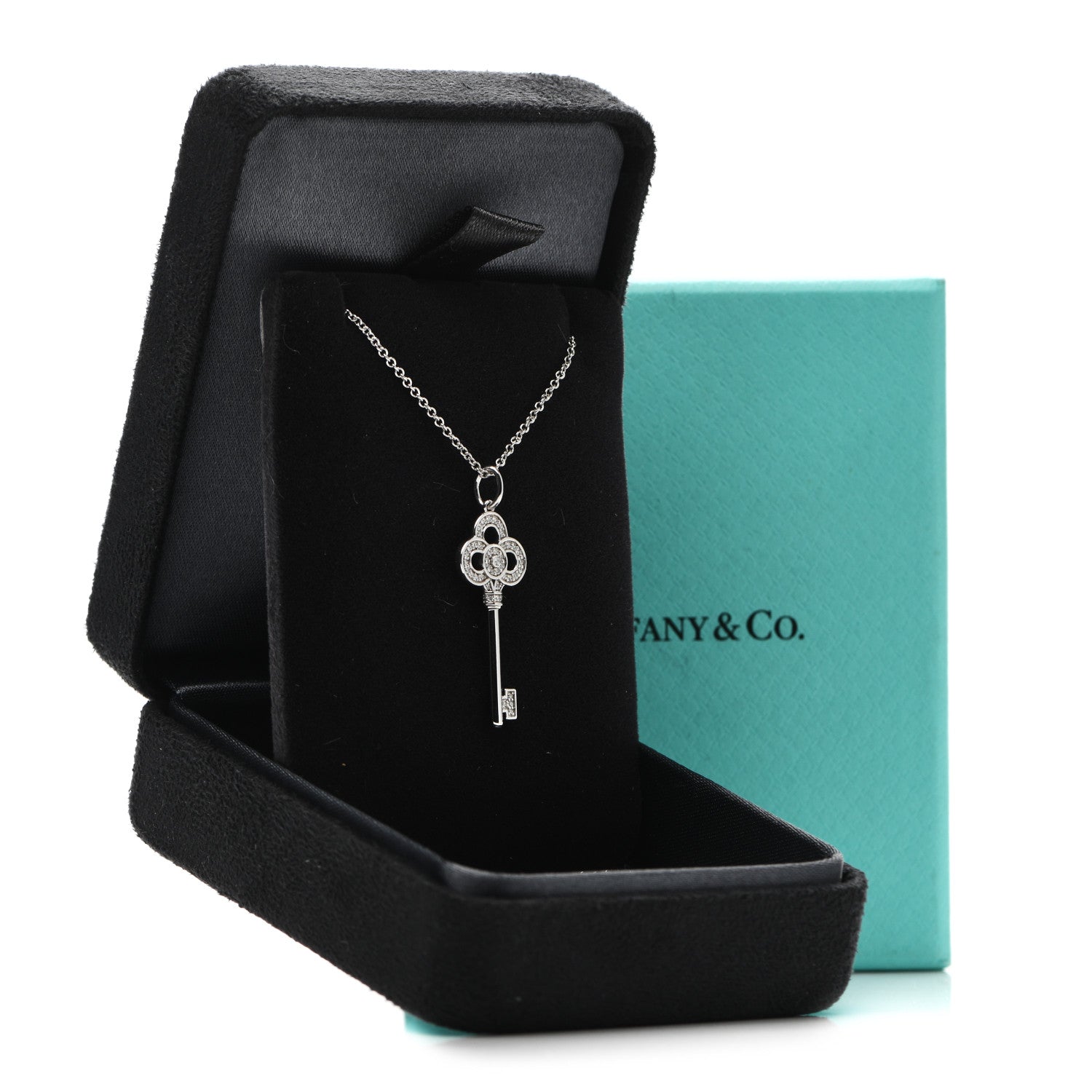 Tiffany 18K White Gold Diamond Mini Crown Key Pendant Necklace 6 of 6