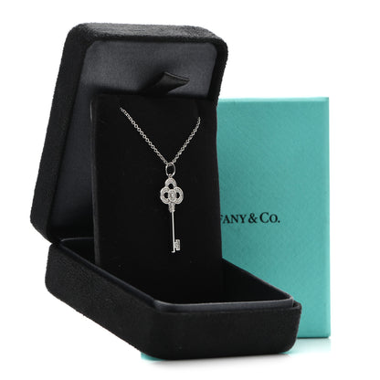 Tiffany 18K White Gold Diamond Mini Crown Key Pendant Necklace 6 of 6