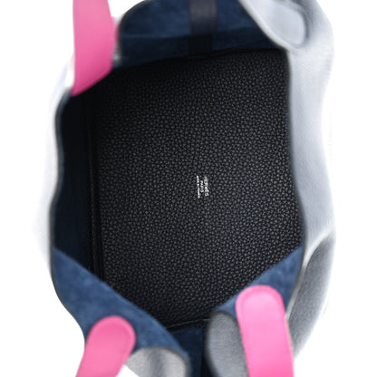 Hermes Taurillon Clemence Swift Eclat Picotin Lock 22 MM Bleu Nuit Rose Pourpre 5 of 10