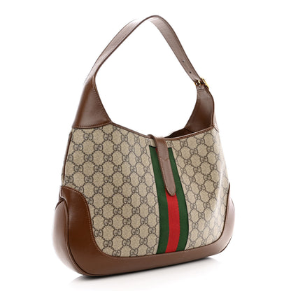 Gucci GG Supreme Monogram Azalea Calfskin Web Medium Jackie 1961 Hobo Beige Ebony Brown Sugar 3 of 14