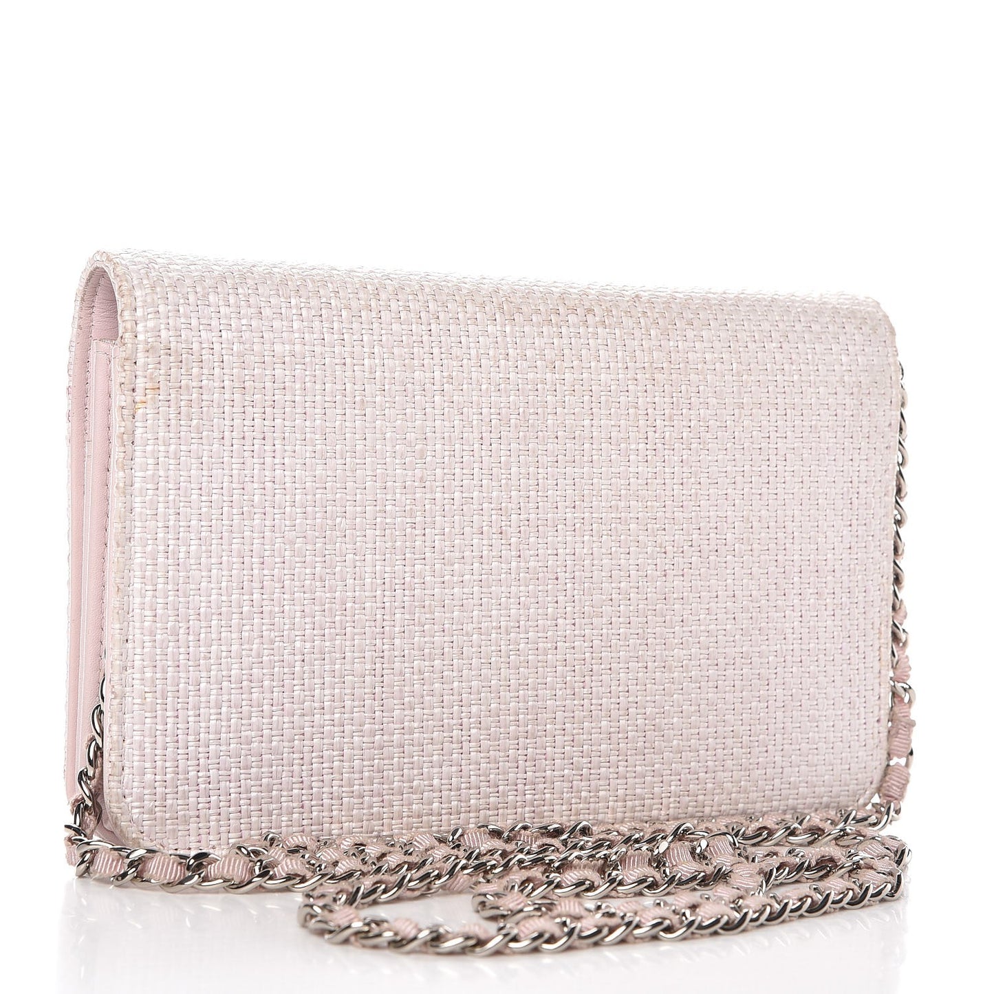 Woven Straw Deauville Wallet on Chain Pink