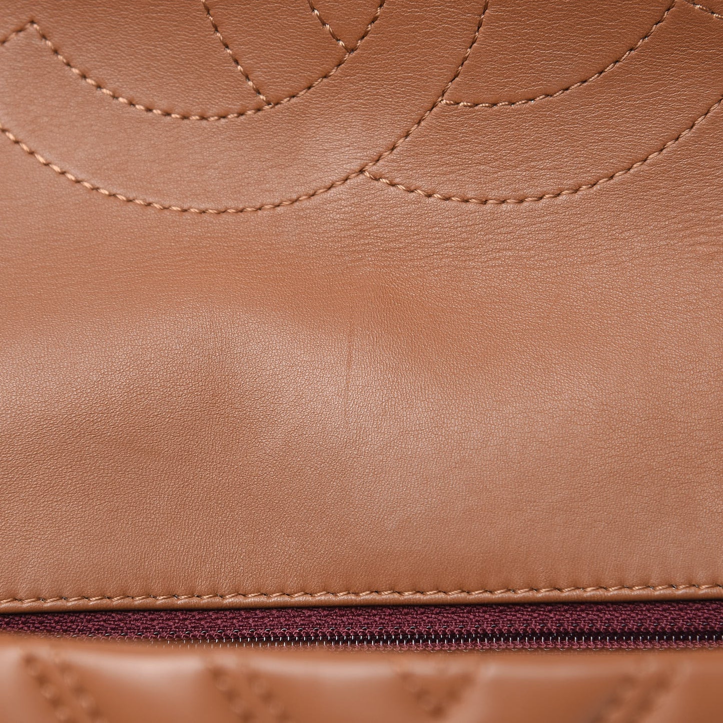 Lambskin Chevron Double Stitch Jumbo Single Flap Camel