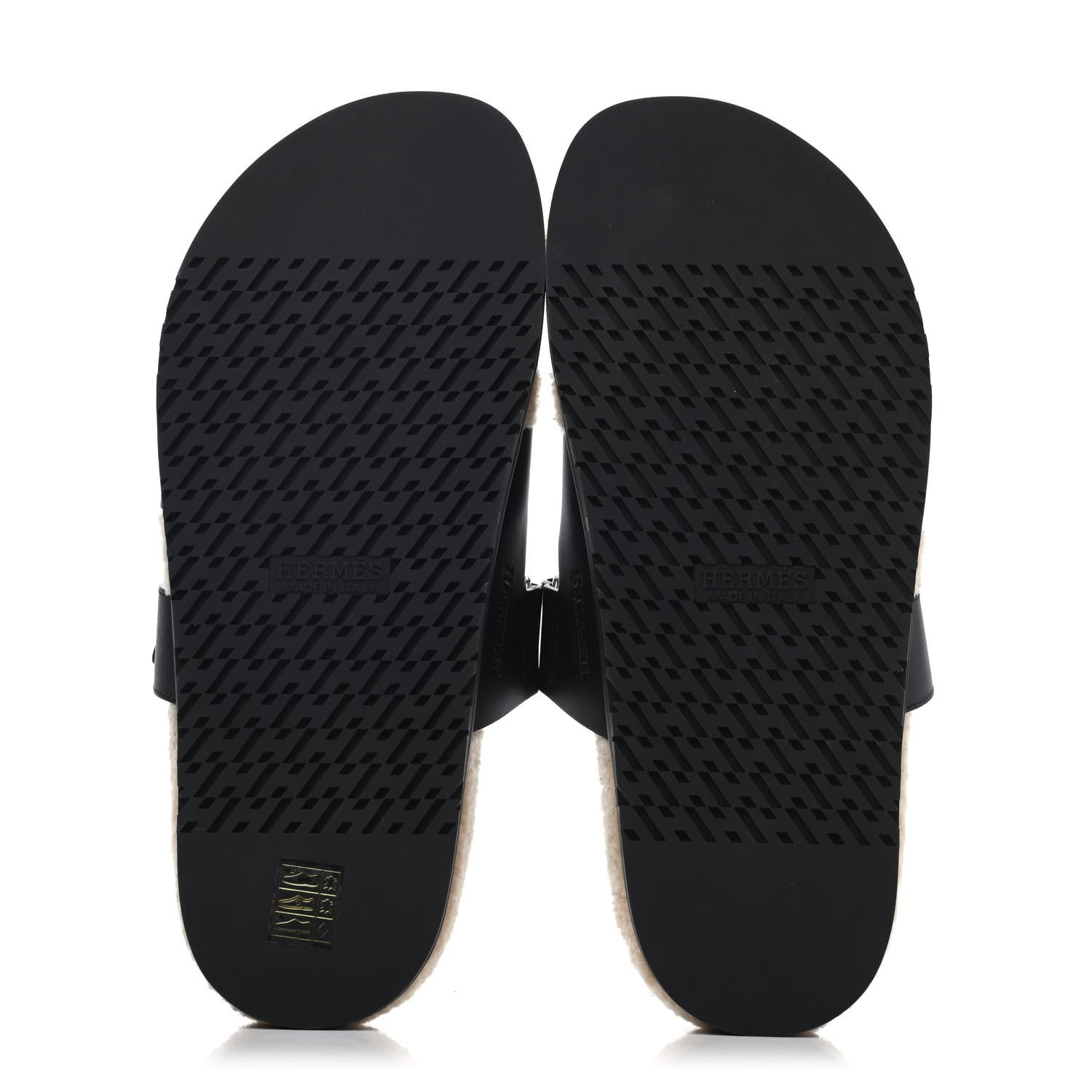 Hermes Calfskin Woolskin Mens Chypre Sandals 43 Black Ecru 4 of 4