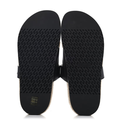 Hermes Calfskin Woolskin Mens Chypre Sandals 43 Black Ecru 4 of 4