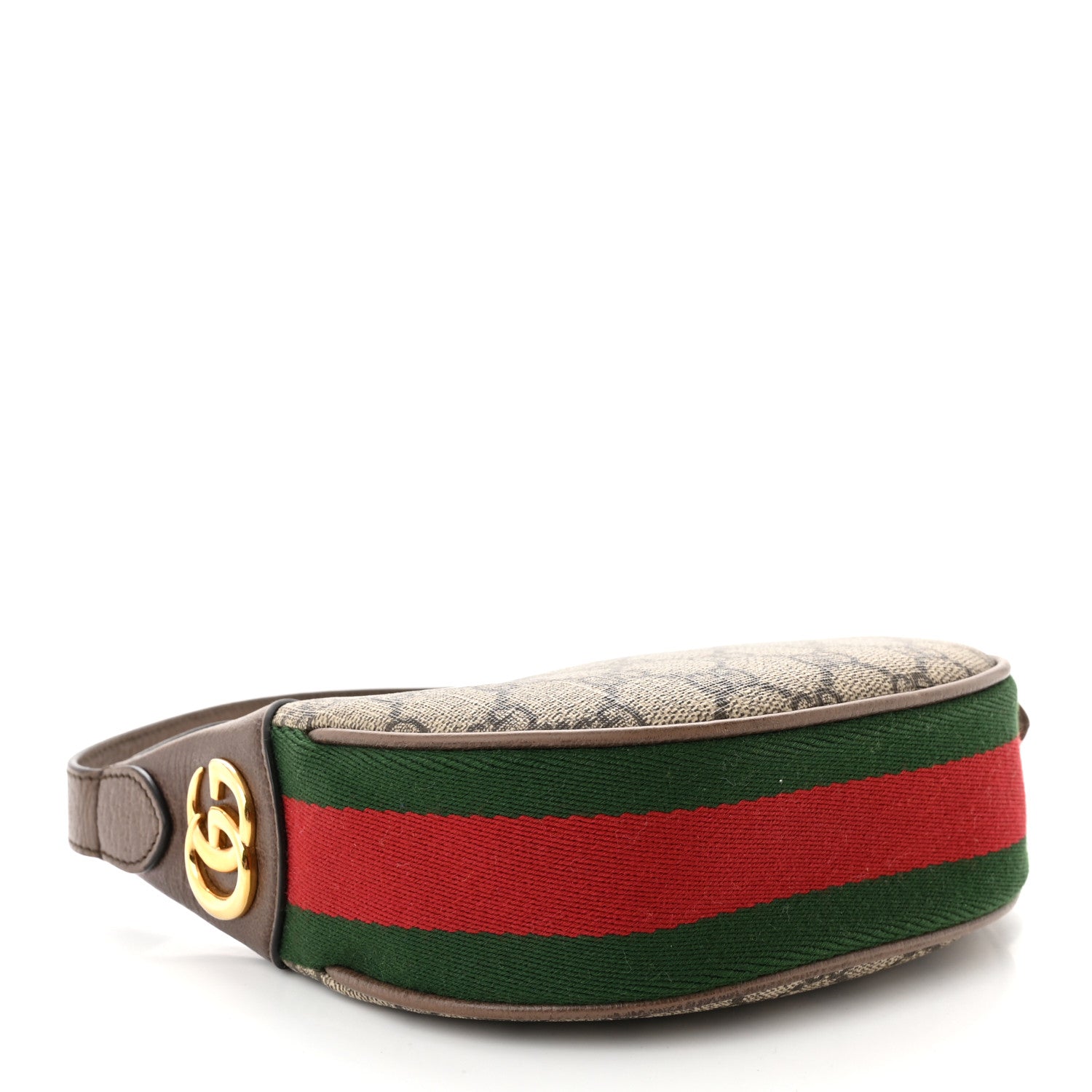 Gucci GG Supreme Monogram Textured Calfskin Web Mini Ophidia Half Moon Hobo Beige Ebony New Acero 4 of 11