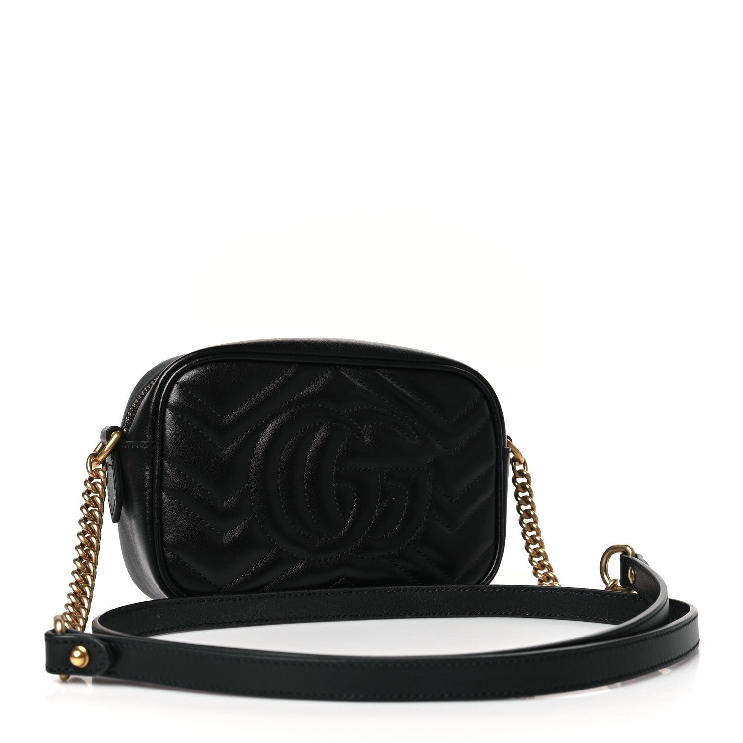 Gucci Calfskin Matelasse Mini GG Marmont Chain Shoulder Bag Black 3 of 11