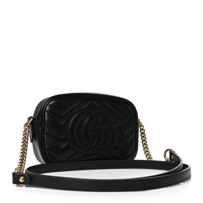 Gucci Calfskin Matelasse Mini GG Marmont Chain Shoulder Bag Black 3 of 11