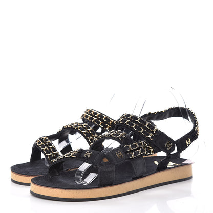 Chanel Suede Chain Flat Sandals 41 Black 3 of 11