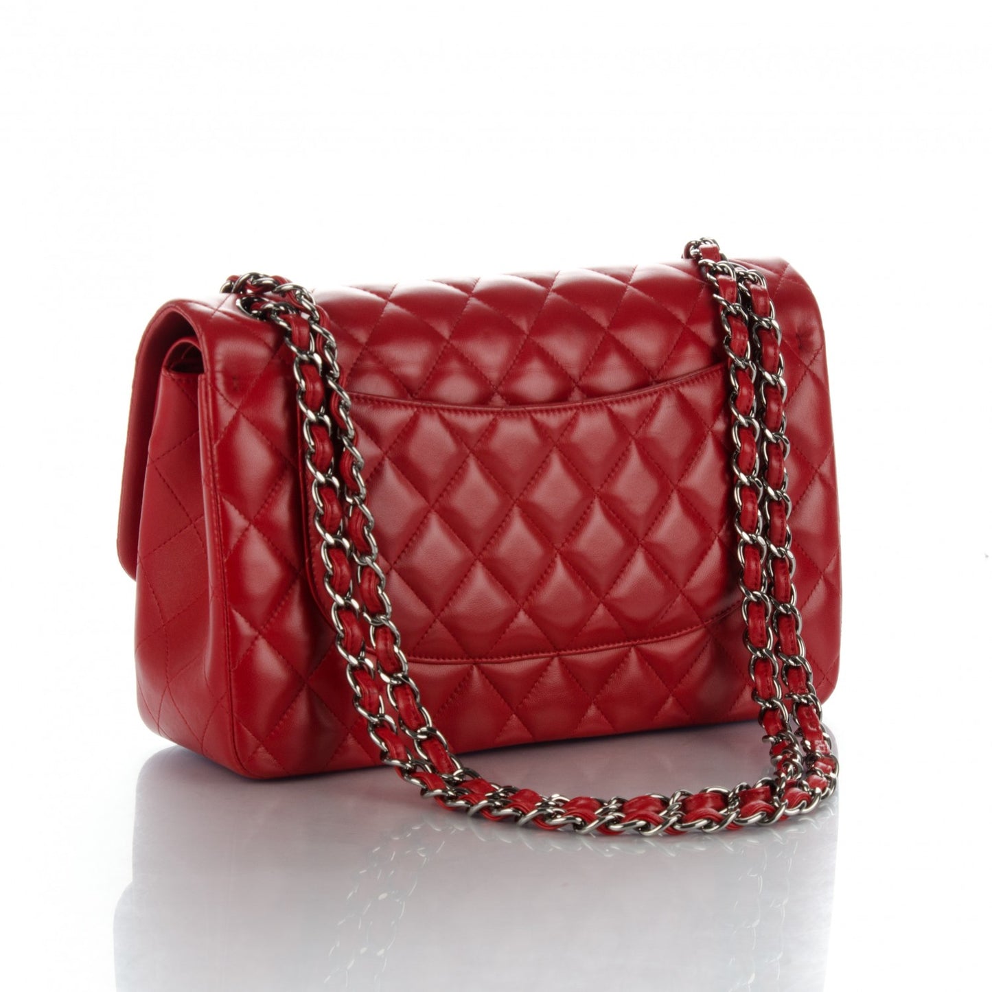 Lambskin Quilted Jumbo Double Flap Red