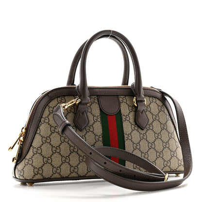 Gucci GG Supreme Monogram Textured Dollar Calfskin Web Medium Ophidia Top Handle Bowler Bag Beige Ebony New Acero 3 of 10