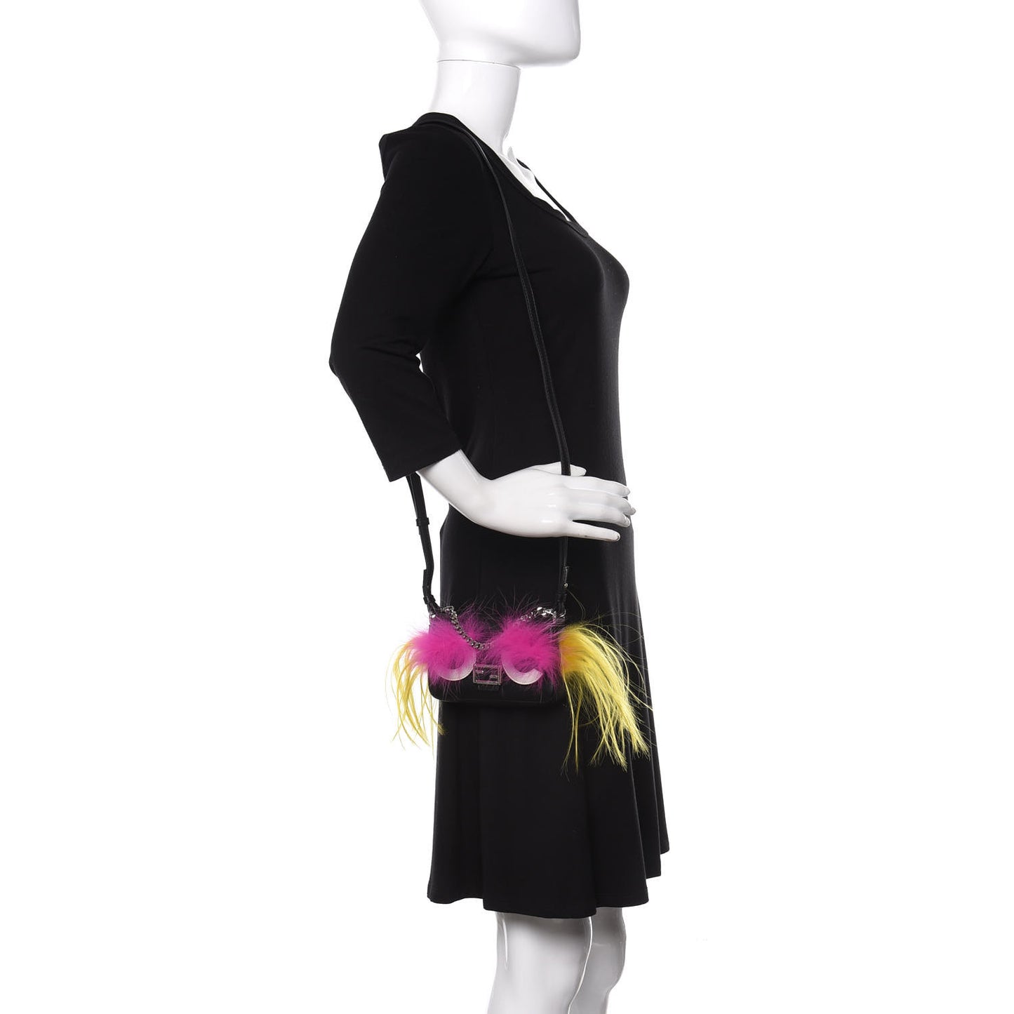 Nappa Shatoosh Fox Goat Fur Monster Micro Baguette Black Fuchsia Giallo