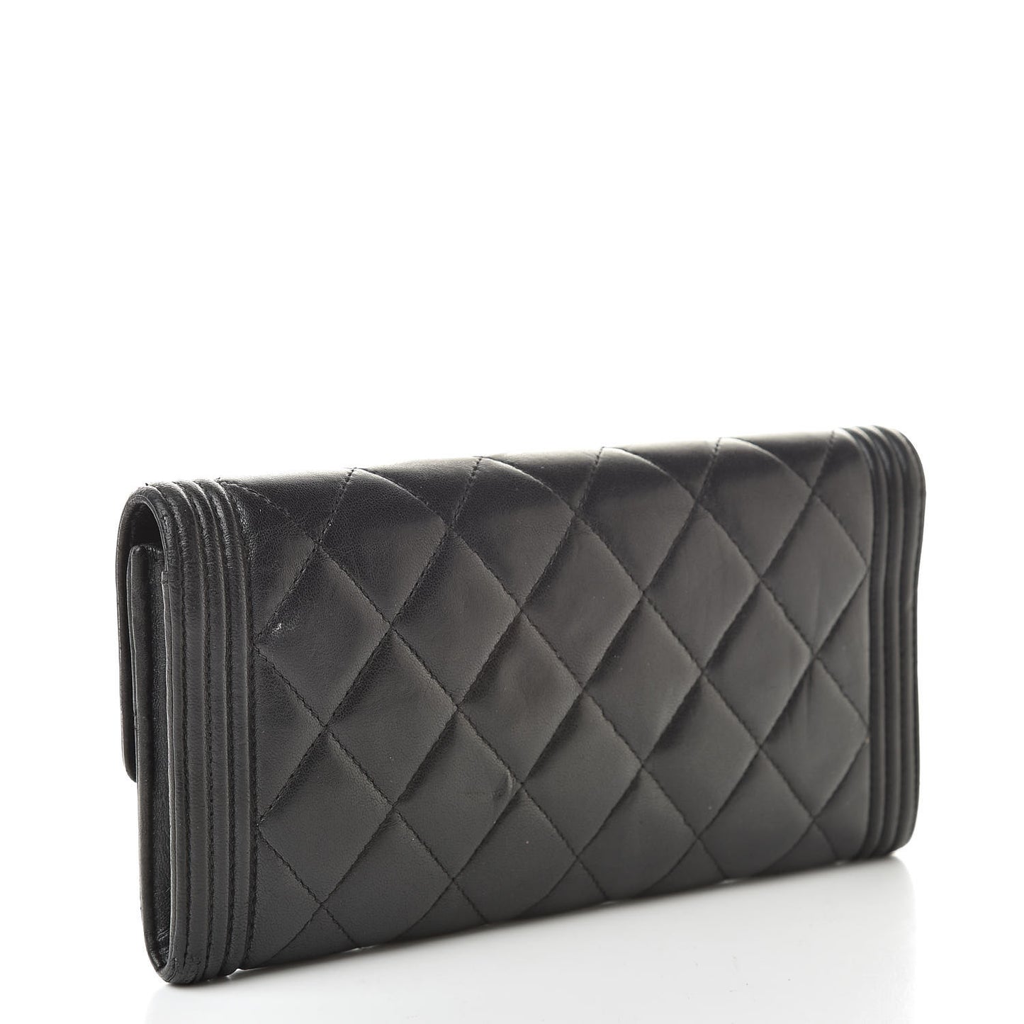 Lambskin Quilted Boy Flap Wallet Black