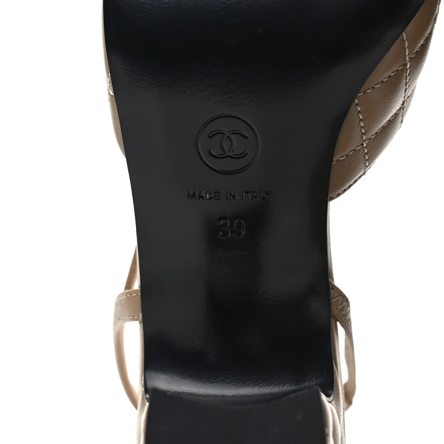 Lambskin Patent Calfskin Quilted Cap Toe CC Slingback Pumps 39 Beige Black