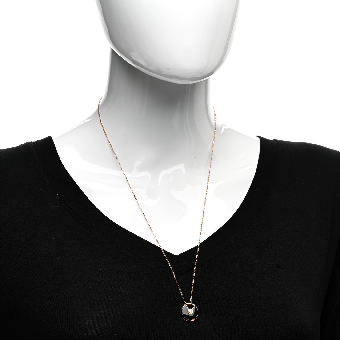 18K Pink Gold Diamond Black Onyx SM Amulette de Cartier Pendant Necklace