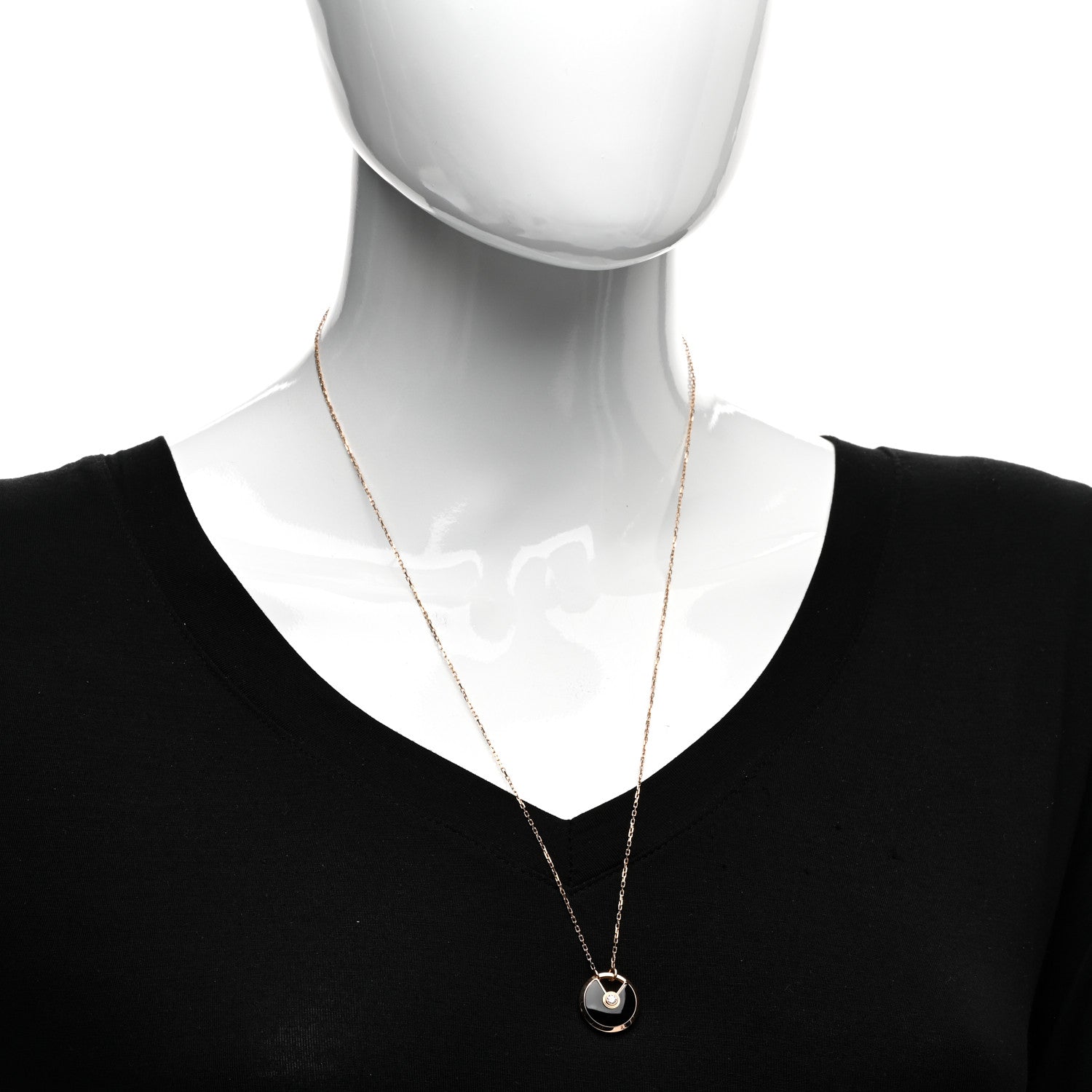 Cartier 18K Pink Gold Diamond Black Onyx SM Amulette de Cartier Pendant Necklace 2 of 5