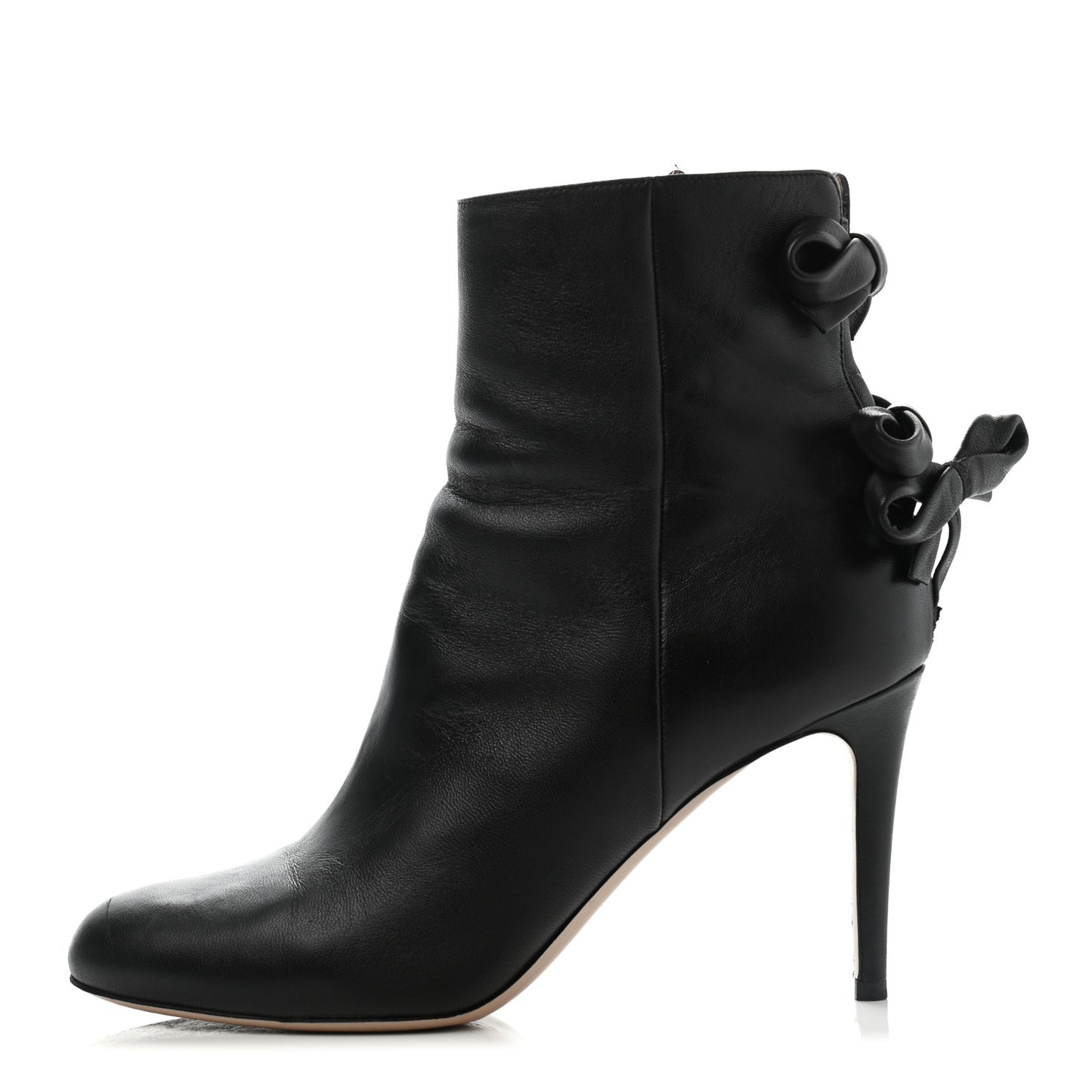 Calfskin Bow Back Ankle Boots 40 Black