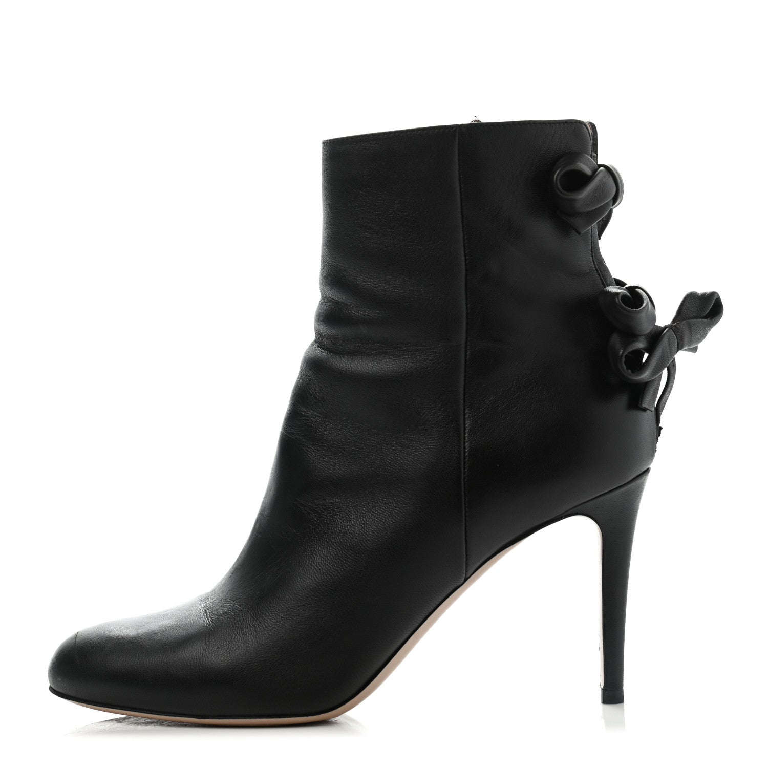 Valentino Garavani Calfskin Bow Back Ankle Boots 40 Black 1 of 12
