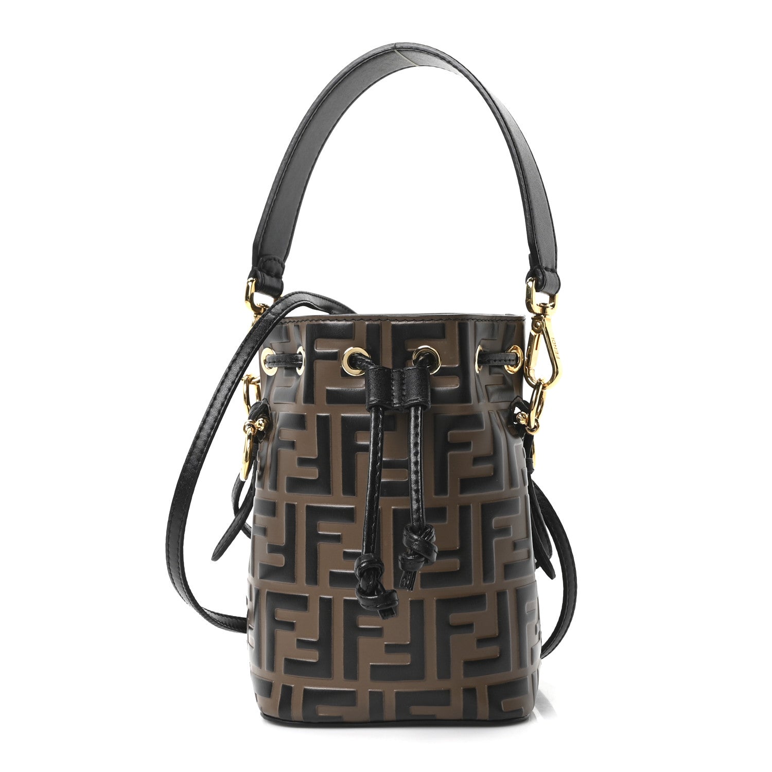 Fendi Vitello Liberty F is Fendi Bi-Color FF 1974 Embossed Mini Mon Tresor Bucket Bag Maya Black 1 of 9