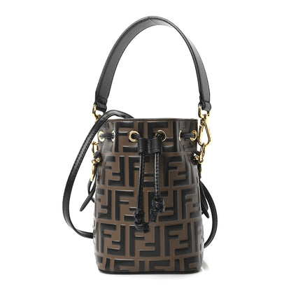 Fendi Vitello Liberty F is Fendi Bi-Color FF 1974 Embossed Mini Mon Tresor Bucket Bag Maya Black 1 of 9